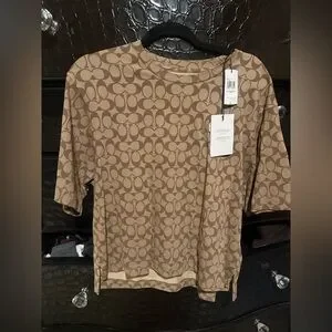 Coach Pattern Tan Coach | Tops | Coach Tan Signature Pattern Tee | Poshmark